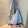 Bolsa de lona casual estilo coreano con estrellas para mujer, bolsa tote de gran capacidad estilo ins para hombro y cruzada para el trabajo y los desplazamientos