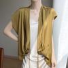 Camisa Cárdigan de Verano Nueva de Satén Elegante y a la Moda con Cuello en V Manga Corta Color Sólido Suelta Versátil Top