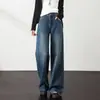 Jeans de perna larga para mulheres com corpo em formato de pera, novo modelo outono 2026, cintura alta, solto, modelador, com caimento, calça reta versátil