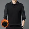 Conjunto de duas peças masculino de inverno com forro de fleece, camisa polo de manga longa versátil, top básico espesso para negócios casuais
