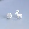 Pendientes de Plata de Ley S925 Lindos Ciervos Copo de Nieve Navidad Pendientes Cepillados Asimétricos Estilo Coreano Joyería de Plata de Ley Joyería