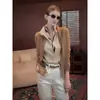Estilo intelectual, blusa de punto patchwork de dos piezas para mujer, cuello alto retro, corte relajado old-money, adelgazante, elegante y adecuada para el trabajo
