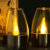 Luz Solar de Jardín Transfronteriza para Exteriores LED Acero Inoxidable Luz de Velas de Ambiente Taza de Vidrio Decorativa para Césped Luz Nocturna