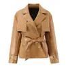 Roupas Femininas Transfronteiriças Outono e Inverno 2026 Moda Europeia e Americana Versátil Estilo Cinto Trench Coat de Couro Sintético Jaqueta de Couro para Mulheres C27783
