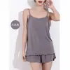 Verano Nuevo talla grande talla grande para mujer cómodo simple de tirantes ropa de casa pijama de dos piezas chaleco shorts traje