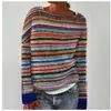 Amazon Europeo y Americano Nuevo Estilo Suéter para Mujer Más Vendido Cuello Redondo Bloque de Color Holgado Moda Jersey Suéter Tejido