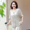 Novas Roupas de Verão Estilo Chinês para Mães, Blusa de Chiffon Estilo Nacional 2026 Novo Estilo Top Rejuvenescedor, Camiseta de Manga Curta para Mulheres de Meia-Idade e Idosas