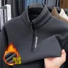 Dropshipping de suéteres de inverno masculinos com forro de fleece, gola alta, zíper parcial, moletons espessados e blusas quentes para homens