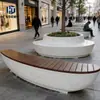 Banco combinado de terrazo y madera, banco de parque con superficie de listones de madera anticorrosión para exteriores, asiento paisajístico de forma personalizada para centros comerciales
