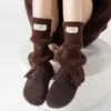 Meias-calças de Algodão Grossas Tricotadas Outono e Inverno Femininas, Estilo Coreano Vintage, Estilo Ins Cor de Café Bainha Dividida Etiqueta de Tecido Meias para Panturrilha