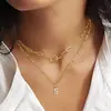 Collar Personalizado con Inicial de 26 Letras, Collar con Colgante de Cadena Paperclip Superpuesto, Joyería de Moda para Mujer Regalo