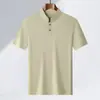 Camiseta Masculina de Verão Nova Casual Perfurada Versátil Cor Lisa Manga Meia Manga Estilo Chinês Gola Alta Manga Curta Mais Vendida