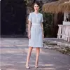 Uniforme de Recepcionista de Salón de Belleza Estilo Pequeño Chanel Azul Verano Cuello Redondo Bloque de Color Adelgazante Elegante Temperamento de Diosa