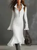 2026 Comercio Exterior Transfronterizo Otoño e Invierno Nueva Ropa para Mujer Estilo Chica Popular Europea y Americana Mangas de Campana Dobladillo de Cola de Pez Corte Ajustado Falda Larga