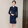 Elegante Vestido Blazer Formal de Anfitriona Nuevo Estilo Chino Conjunto de Dos Piezas Traje Profesional Azul para Mujer