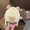 Touca de Bebê Inverno Estilo Coreano Touca de Urso para Meninos e Meninas, Touca de Lã Tricotada Infantil, Boina de Cor Sólida, Touca Engrossada com Proteção para Orelhas