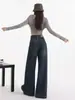 Jeans de Pierna Ancha de Cintura Alta Vintage Azul Oscuro de Otoño para Mujer, Corte Holgado, Cubre Cadera, Adelgazantes, Modernos Jeans para Mujer A13899