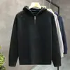 Cardigã de tricô com capuz vazado para homens, jaqueta de casal para primavera e outono, peça de outer wear moderna com efeito desgastado, atacado transfronteiriço