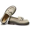 Mocassins com Franjas Anti-Veludo Femininos Couro Genuíno Cano Baixo Sapatos Pequenos de Couro Femininos Estilo Britânico Moderno Estudante Bico Redondo Sapatos Casuais
