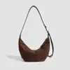 Bolsa Transversal Meia-Lua Minimalista em Camurça  Bolsa de Ombro Hobo Vintage Descontraída com Detalhes de Pompons e Franjas, Alça Ajustável e Estilo de Carregamento sob o Braço Bolsa Casual de Viagem Inspirada na Europa de Luxo Leve para Mulheres