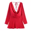 Outono 2025 Novo Estilo Europeu e Americano Elegante Vestido de Cetim com Textura e Gola Drapeada Feminino Curto 9377332