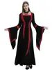 S-5XL, estilo europeo y americano, vestido con capucha de estilo retro medieval de corte, escote cuadrado, mangas acampanadas y falda amplia