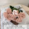 Flor de simulación 9 cabezas rosa grande feliz boda flor para llevar decoración arreglo floral sala de bodas comercio exterior lasaña rosa flor falsa