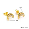 Brincos de Tarraxa de Aço Inoxidável com Diamante de Lua Estilo Ins Popular Transfronteiriço Europeu e Americano para Mulheres, Brincos de Alta Qualidade e Versáteis Banhados a Ouro 18K