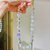 Colar com Pingente de Cristal Citrino Branco Natural de Partículas Grandes Corrente para Clavícula
