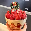 Oso Navideño 2025 Fresa Cerámica Tazón Decoración Pastel Papá Noel Muñeco de Nieve Velas Círculo de Hierba Inserto para Postre