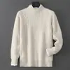 Nuevo suéter de lana pura para hombre de otoño e invierno, jersey de cuello medio alto, holgado y grueso, camiseta base de punto de cachemira, transfronterizo