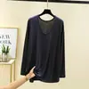 Camisa fina casual de manga longa em modal com gola alta, moda feminina de outono, solta, cor sólida, top de camada interna