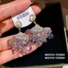 ¡Borla Morada con Forma de Abanico de Cristal! Aretes de Borla con Forma de Abanico de Vidrio de Zirconia, Aretes de Lujo Ligero de Gama Alta, Accesorios para Orejas Simples y de Moda al por Mayor