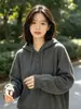 Suéter de punto con capucha y media botonadura estilo coreano para mujer, sudadera suave y cómoda con cordón, suéter holgado para otoño e invierno, prenda básica casual
