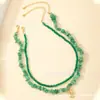 Collar de doble capa con cuentas de moda transfronteriza europea y americana para mujer, cadena para la clavícula con colgante de concha dorada, temperamento simple