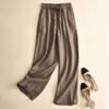 2024 Nuevo Estilo Pantalones Casuales Rectos de Algodón y Lino Drapeados Cintura Alta Talla Grande Pantalones de Pierna Ancha Look Holgado Adelgazante Pantalones de Pierna Ancha para Mujer