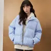 Chaqueta acolchada a rayas azules de estilo falso dos piezas, abrigo de algodón cálido engrosado de invierno para mujer, nuevo estilo lana