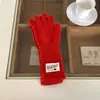 Guantes de punto de mezcla de lana otoño e invierno color liso parche lindo cinco dedos cálidos muñequera alargada dedos descubiertos guantes para pantalla táctil
