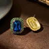 Brincos de Tarraxa Retangulares com Strass Estilo Corte Retrô Brincos de Trabalho Pesado Estilo Vintage Joias Vintage de Alto Padrão Leve