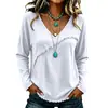 En stock 2026 nuevo modelo transfronterizo para mujer con textura flecos borlas vintage cuello redondo manga larga top elegante camisa de manga larga