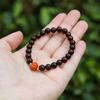 Pulsera de cuentas redondas de 7 mm de palo de rosa de hoja pequeña natural para mujer, cuentas de Buda con pulsera de ágata roja del sur, pulsera de anillo único vintage