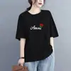 Camiseta de Manga Corta Estilo Mamá de Comercio Exterior Transfronterizo para Mujer, Holgada Talla Grande, Adelgazante, Cubre Vientre, Top Estampado de Media Manga