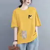 Camiseta de Manga Corta Estilo Mamá de Comercio Exterior Transfronterizo para Mujer, Holgada Talla Grande, Adelgazante, Cubre Vientre, Top Estampado de Media Manga