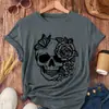 Transfronterizo 180g Dibujo Simple Flor de Rosa Mariposa Calavera Estampado Moda Estilo Retro Estilo Deportivo Casual para Mujer