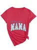 Amazon Ebay Sitio Independiente Moda Versátil Mujer Mamá Boy Azul Floral Cuello V Manga Corta Camiseta