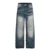 G6946 Estilo High Street Americano Unissex Jeans Masculino Solto de Alta Qualidade com Design de Bigodes em Denim Lavado Vintage