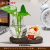 Gato de la Fortuna Florero Hidropónico Acuario Decoración Creativa para Escritorio de Oficina Adorno Regalo Planta Verde Contenedor de Cultivo en Agua