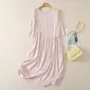 Vestido de Estilo Artístico para Mujer con Mangas Tres Cuartos, Lazo para Ceñir la Cintura, Falda Larga, Suave y Fluido, Falda de Dobladillo Amplio
