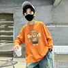 Camiseta de manga comprida para meninos, roupa infantil de primavera e outono, novo modelo 2026, camiseta base 100% algodão puro, top moderno para crianças mais velhas