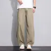 Pantalones de Lino-Tencel de Corte Curvo para Hombre, Marca de Moda, Nuevo Estilo Verano 2026, Pantalones Largos Casuales de Pierna Ancha Rectos Holgados con Efecto de Caída